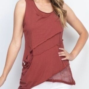 Mur Mur Sleeveless Layered Mesh-Insert Top Rust Size L
